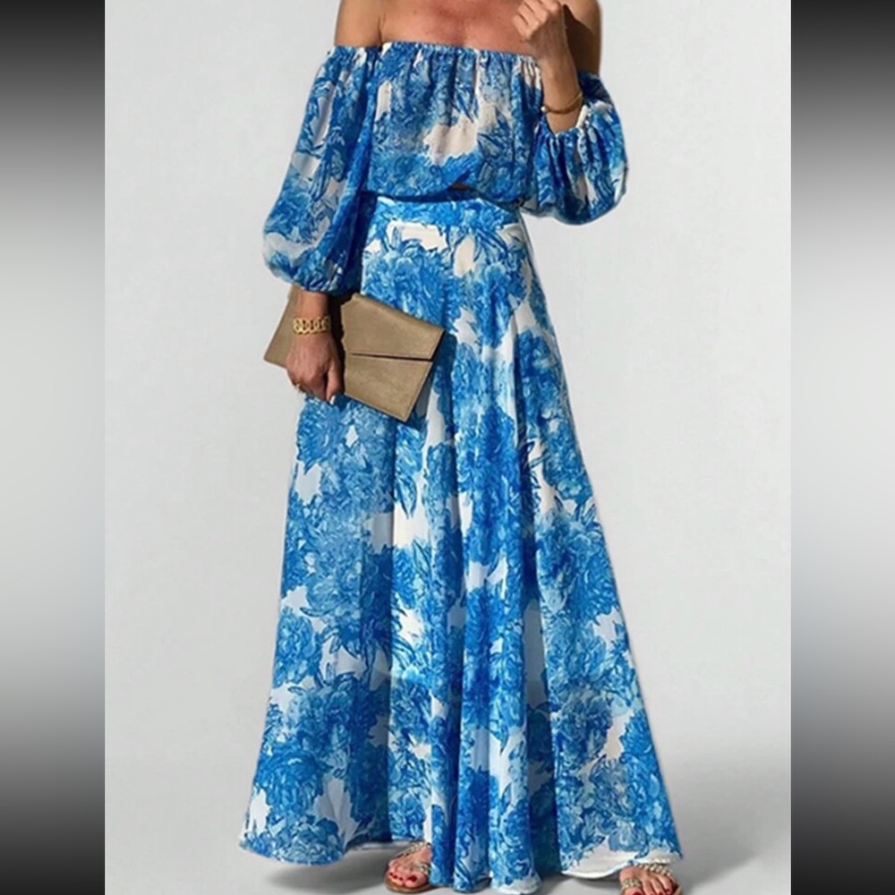 Elegant Blue Floral Maxi Dress